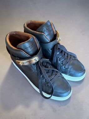 Coach Black Turn Lock High Top Sneakers Women’s US Size 8.5B Gold Accent